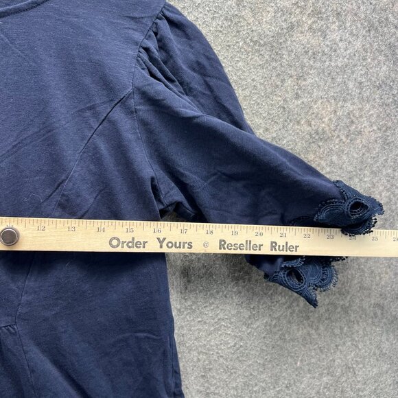 Boden Blouse Womens 6 Navy Blue Cotton Eyelet Lace Trim Boho Peasant Top - Picture 8 of 12